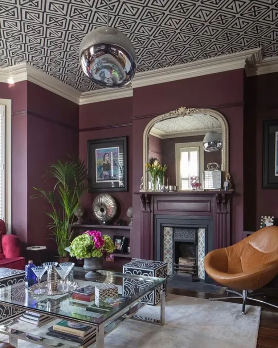 Farrow and Ball Brinjal living room 