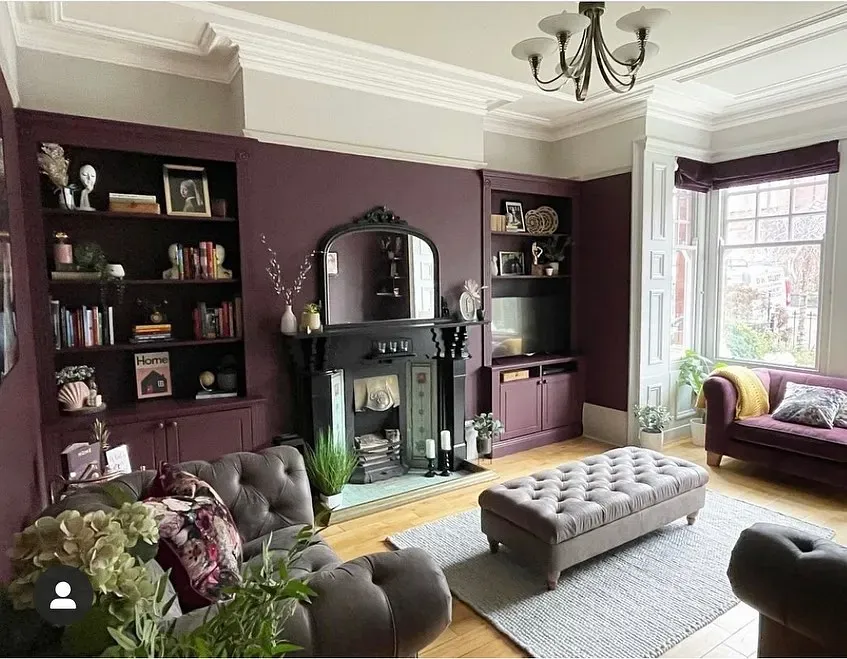 Farrow and Ball Brinjal living room 